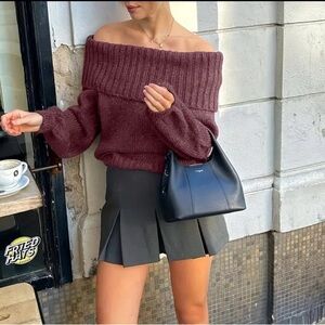 Off-Shoulder Burgundy Sweater